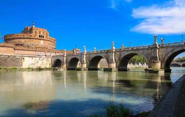 Obraz premium The famous St.Angelo Bridge and Castle , Rome, Italy