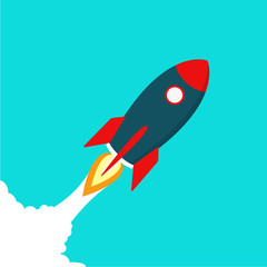Flat rocket  in a flat style.Start up concept symbol space rocket ship Sky Icon