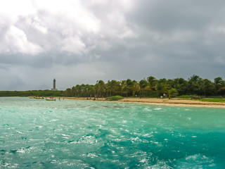 The beautiful turquoise waters around the island of Guadeloupe on a cloudy summer day, French Antilles, Caribbean.