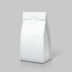 Slim paper bag package. White blank pack for food, tea, coffee or snack. Isolated vector