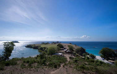 Beautiful landscape with volcanic mountains on the horizon, Lombok Island, Indonesia