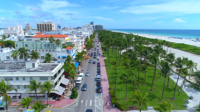 Aerial tour of Miami Beach Ocean Drive
