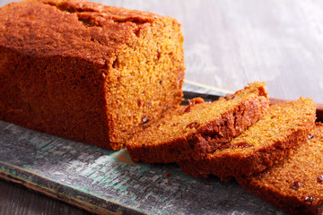 Carrot whole wheat cake, sliced