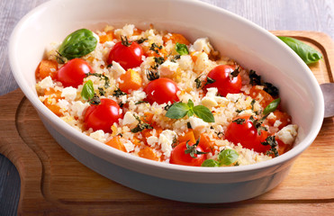 Pumpkin, tomato and feta risotto