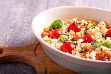 Pumpkin, tomato and feta risotto