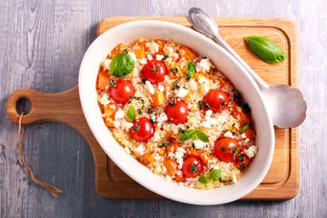 Pumpkin, tomato and feta risotto