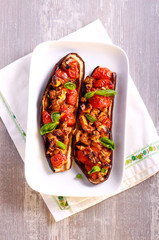 Baked stuffed eggplant on plate