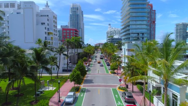 Aerial video Miami Beach Ocean Drive south of 5th
