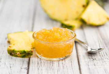 Fresh made Pineapple Jam on a rustic background