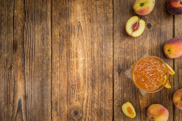 Fototapeta na wymiar Portion of Peach Jam, selective focus