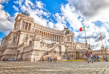 National Monument the Vittoriano o Altare della Patria, Altar of Fatherland, in Piazza Venezia, one Italian patriotic symbols located on the Campidoglio. Rome,Lazio, Italy