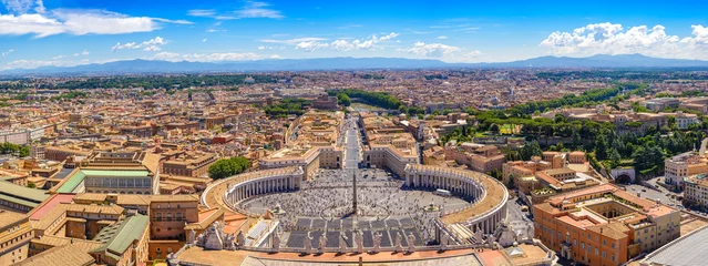Fotobehang Rome en Vaticaanse skyline van de panoramastad, Vaticaan, Rome, Italië © Noppasinw