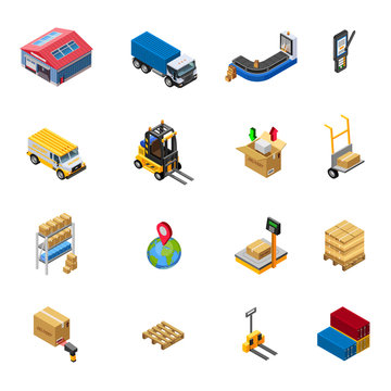 Warehouse Isometric Icons Set