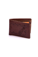One purse, genuine leather with embossing ,black brown colors,Fashionable men's accessory To store money on a white background