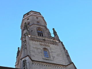 georgskirche, nördlingen, architektur, bauwerk, alt, turm romanisch, himmel, blau, emporragen