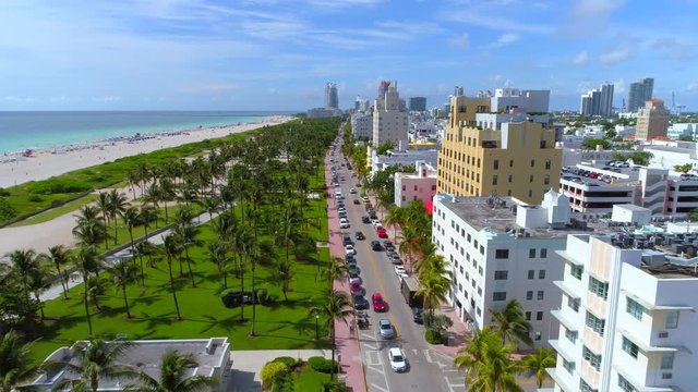 Drone aerial video Ocean Drive South Beach Miami