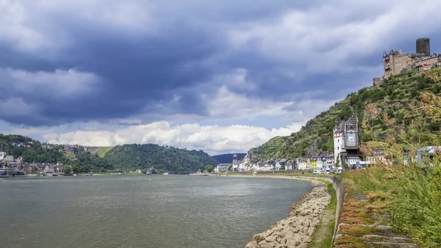 time lapse of the rhine at  Sankt Goarshausen  Germany and heavy clouds moving