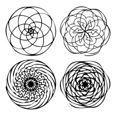 Chakra concept set. Spirituality and peace in ornate mandala hand drawn symbol s isolated on white. Buddhism esoteric flash tattoo spirit motifs. Om symmetric symbol imitation yoga mandala . Vector.