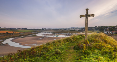 The Wooden Cross on Church Hill, Alnmouth, Northumberland, England. UK. The hill is the site of the...