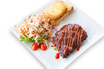 Pork barbecue ribs with barbecue sauce isolated on white background(clipping path)