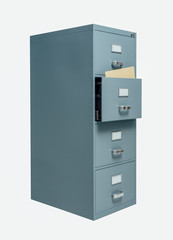 Filing cabinet with open drawer