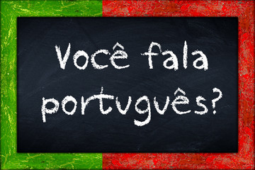 Voce fala portugues? portugal portuguese flag blackboard language learning education skill concept...