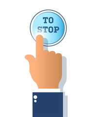 icon stop button isolated on white background and finger push to stop