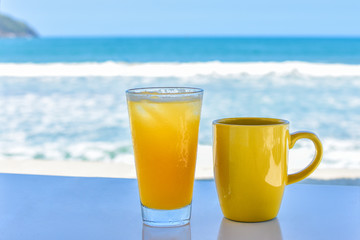 Juice and coffee in the beach