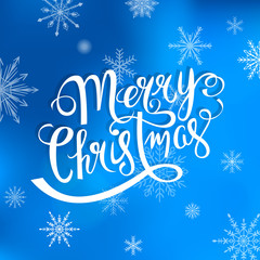 Naklejka na ściany i meble Merry Christmas hand drawn lettering over winter background vector illustration.