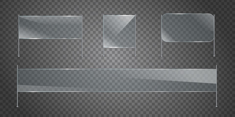 Vector set of isolated realistic glass billboard on the transparent background for decoration and covering.
