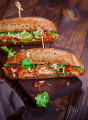 Sandwich With Smoked Turkey and Chili Sauce