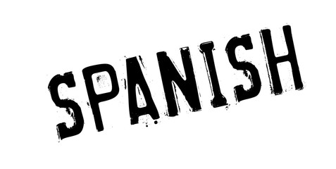 Spanish rubber stamp. Grunge design with dust scratches. Effects can be easily removed for a clean, crisp look. Color is easily changed.