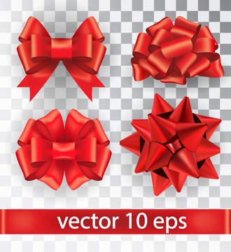 Set of red bows isolated on a transparent background