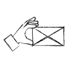 hand human with envelope mail isolated icon vector illustration design