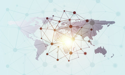 Lines and dots as networking idea drawn on white background