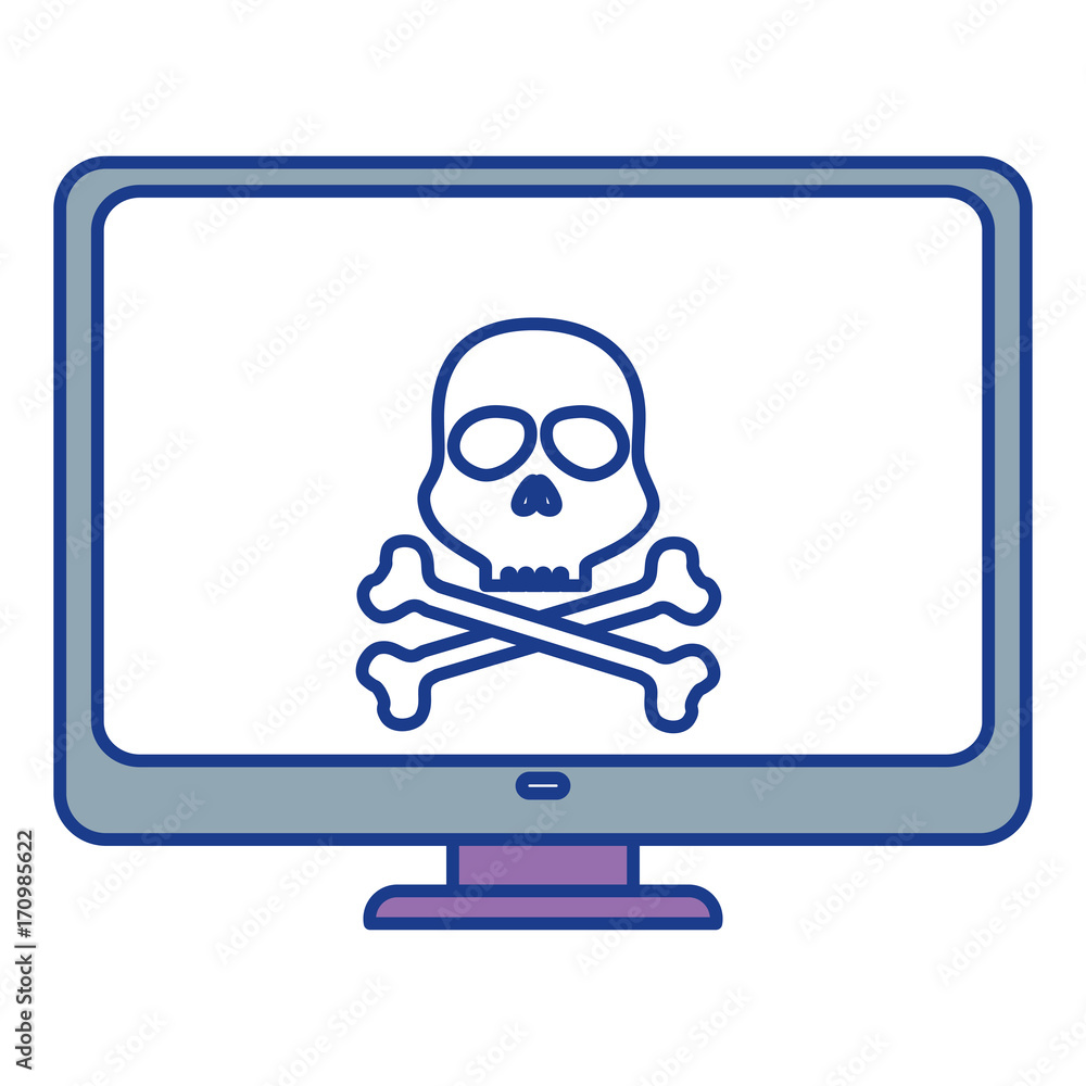 Poster computer display with skull virus alert vector illustration design
