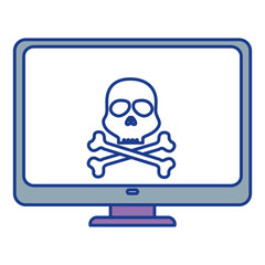 computer display with skull virus alert vector illustration design