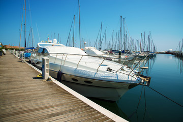 Yachts in the port waiting. Rimini, Italy.