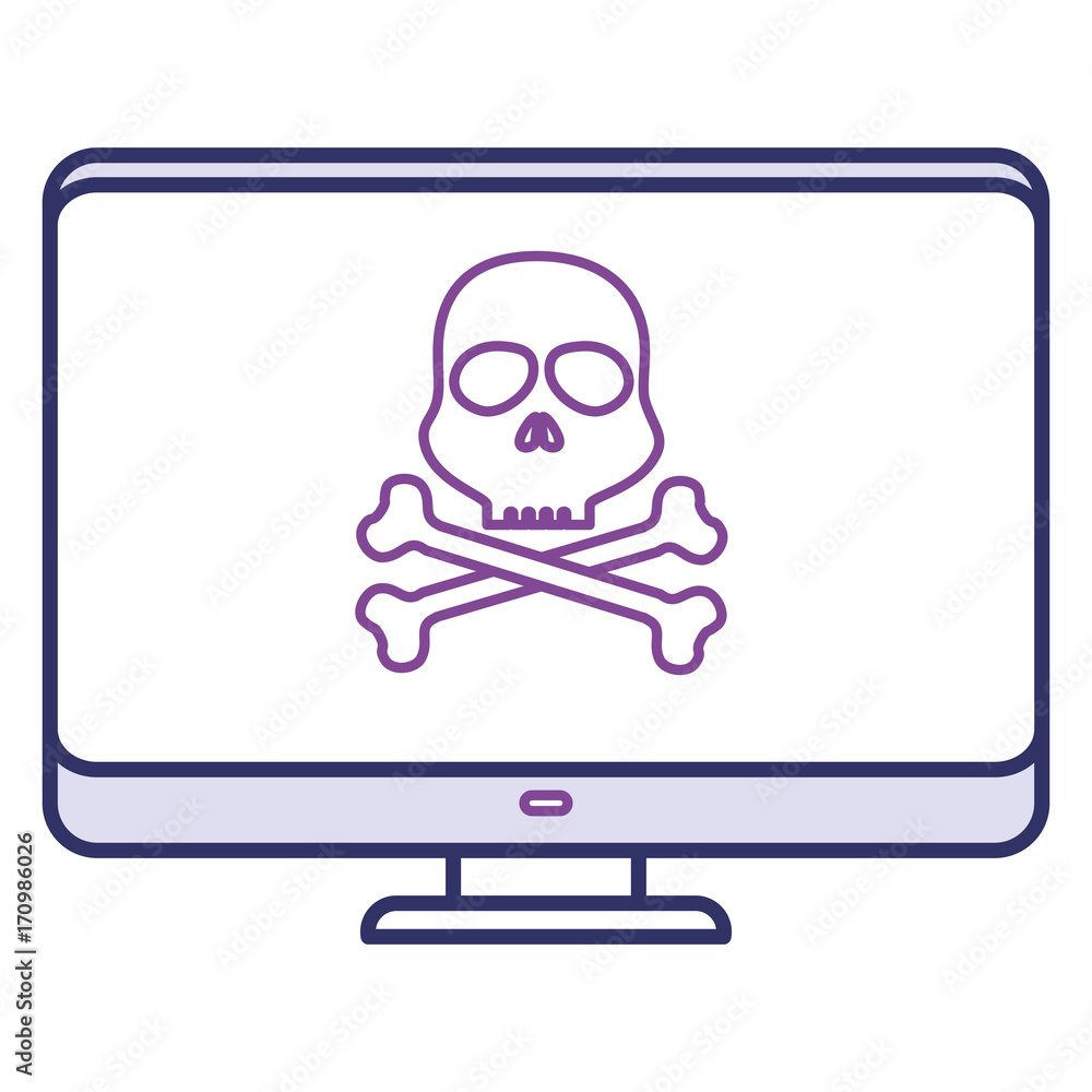 Poster computer display with skull virus alert vector illustration design