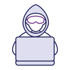 cyber thief avatar character with laptop vector illustration design