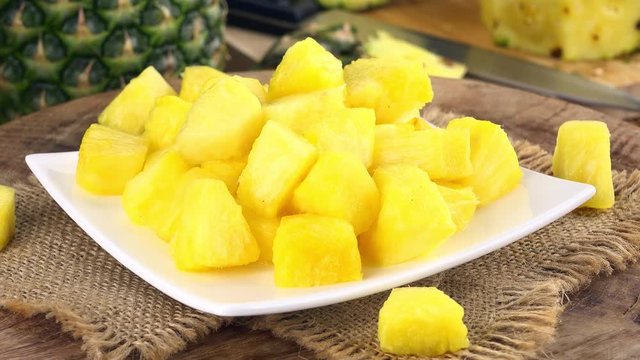 Chopped Pineapple as seamless loopable 4K footage