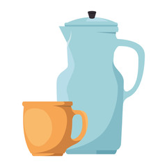 teapot kitchen with cup vector illustration design