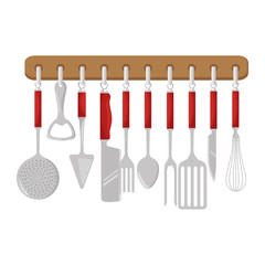 set kitchen equipment hanging vector illustration design