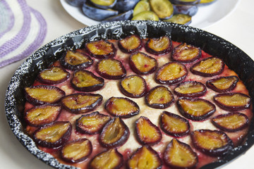 Plum pie. Summer seasonal pastries.