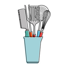 pot with set cutlery icon vector illustration design