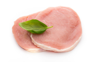 Fresh raw beef steak isolated on white background, top view.