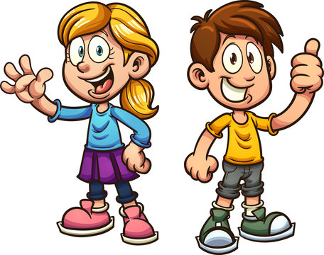 Cute cartoon boy and girl. Vector clip art illustration with simple gradients. Each on a separate layer.