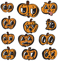 Collection of Hand Drawn Pumkin Head Illustration Vectors for Halloween