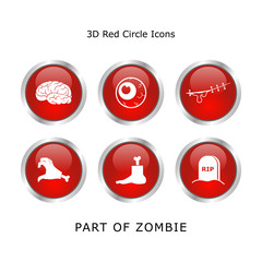 Set Part Of Zombie 3d Red Circle Icons Mobile User Interface Application and Web Designer