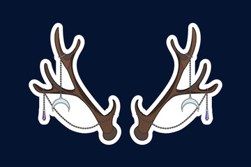 Obraz premium Sticker with antlers and silver chains, jewelry, stones. Vector illustration. Illustration for print on T-Shirts or cover for phone.